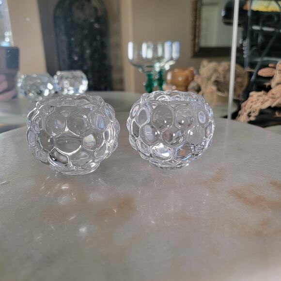 Mikasa Crystal Bubbles Votive Candle Holder Clear Textured Bubble Glass Set of 2 - Picture 5 of 10